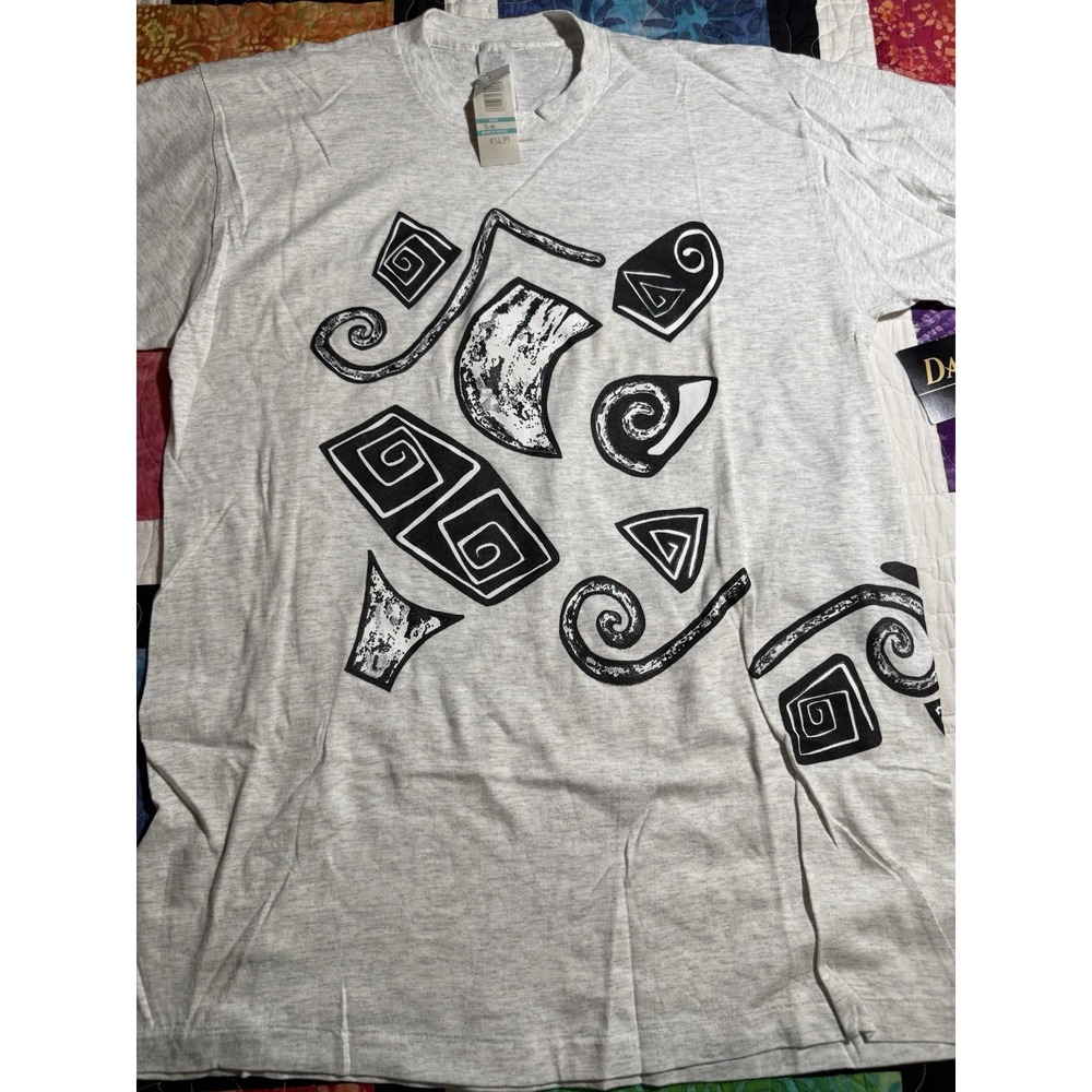 NWT Vintage Made In USA Danskin Abstract T Shirt S/M Gray Single Stitch